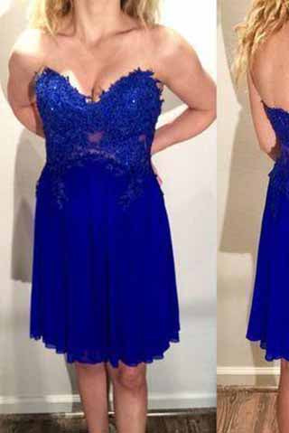 Tulle Lace Royal Blue Fitted Homecoming Dress Short Prom Dress