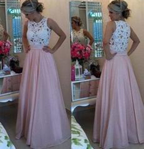 Gorgeous A Line Lace Chiffon Blush Pink Prom Gown