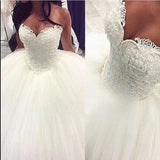 Gorgeous Pearls Ball Gown Sweetheart Lace Applique Beads Tulle Princess Wedding Dress