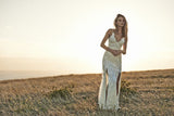 Boho Backless Front Split Romantic Off-the-Shoulder Ivory Lace Beach Bling Wedding Dress PM699
