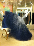 Ball Gown Beads Corset Back Tulle Long Navy Blue Sweetheart Floor-length Prom Dresses uk PM212