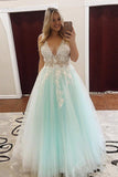 Charming Ball Gown V-Neck Tulle Lace Appliques Prom Dress Evening Dress P1508