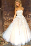 Gorgeous Strapless Sleeveless White Tulle Ball Gown Long Prom Dress uk Wedding Dresses PM766
