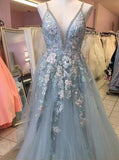 Modest A-line Beading Appliques Tulle Prom Dress