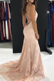 Elegant Straps V-Neck Burgundy Lace Mermaid Long Evening Dresses Prom Dresses P1361