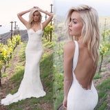 Gorgeous Backless Sweetheart Mermaid Lace Sexy Long Wedding Dresses PM125