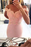 Sweetheart Mermaid Blush Pink Off-the-Shoulder Appliques Long Prom Dress