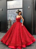 Sparkly Ball Gown Burgundy Strapless Sweetheart Prom Dress Long Quinceanera Dress P1384