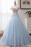 Ball Gown Off the Shoulder Tulle Sweetheart Appliques Prom Dresses, Quinceanera Dresses P1206