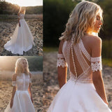 Sexy Lace Appliques High Neck Country Wedding Dresses Beach Bridal Dresses W1234