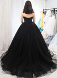 Sweetheart Tulle Ball Gown Black Formal Prom Dress Sleeveless Lace up Evening Dress P1254