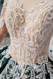 Green Long Sleeves Ball Gown Lace Prom Dresses with Appliques Long Quinceanera Dresses P1137