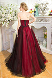 Strapless Beads Sleeveless Sweetheart Tulle Ball Gown Backless Black Burgundy Prom Dresses PH258