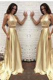 Gold Two Pieces High Neck Sparkly Evening Party Prom Dress