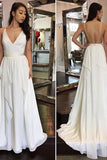 2017 Simple Cheap Sexy Ivory A-line Chiffon V-Neck Sleeveless Ruffles Backless Wedding Dress PM864