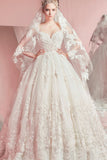 Sweetheart Ball Gown Sleeveless White Tulle Appliques Sweep Train Wedding Dresses PM316